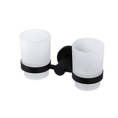 Nes Home Modern Round Black Matte Double Tumbler and Tumbler Holder