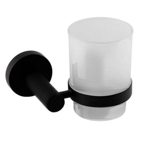 Nes Home Modern Round Black Matte Single Tumbler and Holder Wall Mounted Stainless Steel