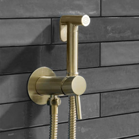 Nes Home Modern Round Brushed Brass Bidet Douche Kit with Shut Off Valve and Hose
