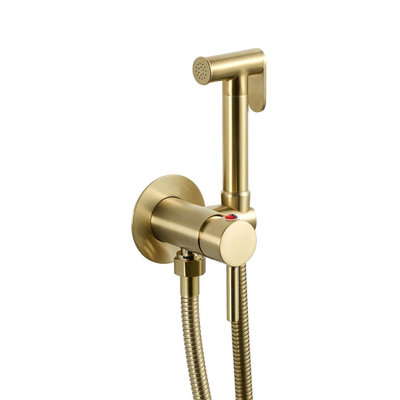 Nes Home Modern Round Brushed Brass Bidet Douche Kit with Shut Off Valve and Hose