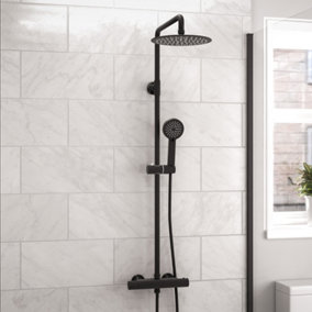 Nes Home Modern Round Matte Black Exposed Thermostatic Mixer Shower Set With Shower Head