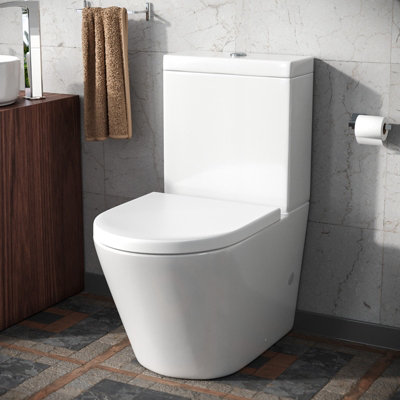 Nes Home Modern Round Rimless Closed Coupled WC Toilet With