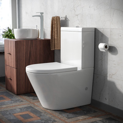Nes Home Modern Round Rimless Closed Coupled WC Toilet With Cistern And Soft Close Seat