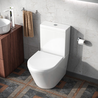 Nes Home Modern Round Rimless Closed Coupled WC Toilet With Cistern And Soft Close Seat