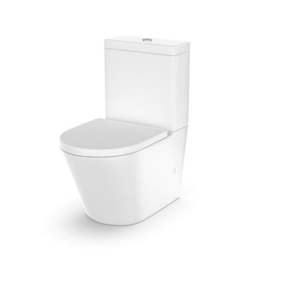 Nes Home Modern Round Rimless Closed Coupled WC Toilet With Cistern And Soft Close Seat