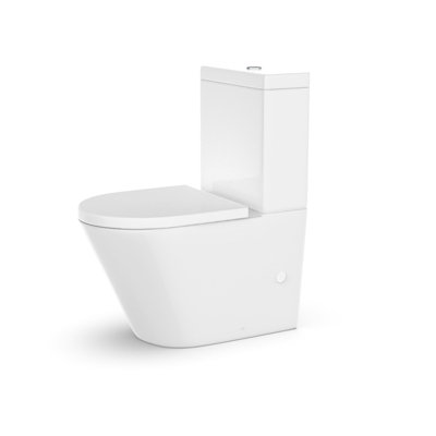 Nes Home Modern Round Rimless Closed Coupled WC Toilet With Cistern And Soft Close Seat