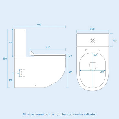 Nes Home Modern Round Rimless Closed Coupled WC Toilet With Cistern And Soft Close Seat