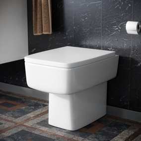 Nes Home Modern Square 350mm Back to Wall Toilet and Soft Close Seat White