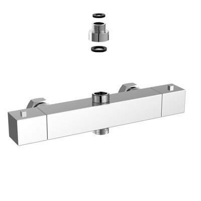 Nes Home Modern Square Chrome Exposed Thermostatic Shower Mixer Bar Valve Wall Mounted with TOP 3/4" and Bottom 1/2" BSP