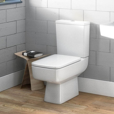 Nes Home Modern Square Close Coupled Toilet WC Pan, Toilet Seat & Cistern