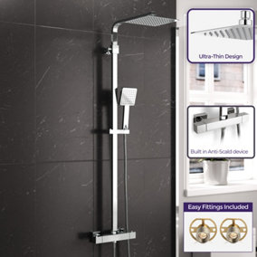 Nes Home Modern Square Exposed 2-Way Thermostatic Mixer Shower Set With Easy Fittings