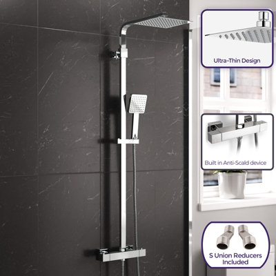 Nes Home Modern Square Exposed Thermostatic Mixer Shower Set Shower Head and Handheld