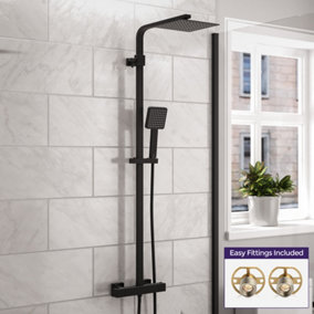 Nes Home Modern Square Matte Black Exposed Thermostatic Mixer Shower Set + Easy Fitting