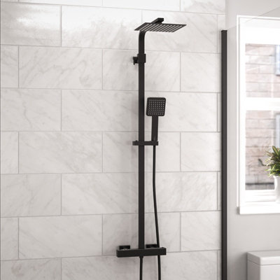 Nes Home Modern Square Matte Black Exposed Thermostatic Mixer Shower Set + Easy Fitting