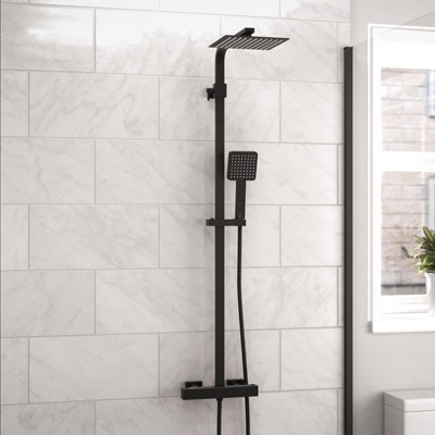 Nes Home Modern Square Matte Black Exposed Thermostatic Mixer Shower ...