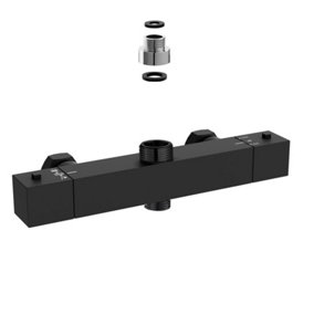 Nes Home Modern Square Matte Black Exposed Thermostatic Shower Mixer Bar Valve Wall Mounted with TOP 3/4" and Bottom 1/2" BSP