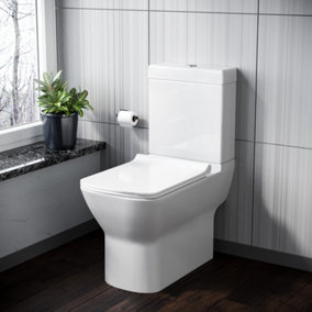 Nes Home Modern Stylish Bathroom Close Coupled Toilet with Soft Close Seat White
