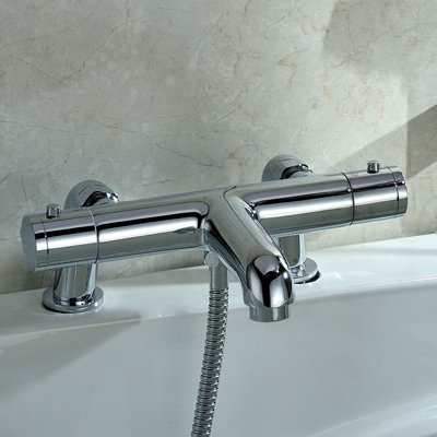 Nes Home Modern Thermostatic Bath Shower Mixer TAP Deck Pillar Chrome Taps Set