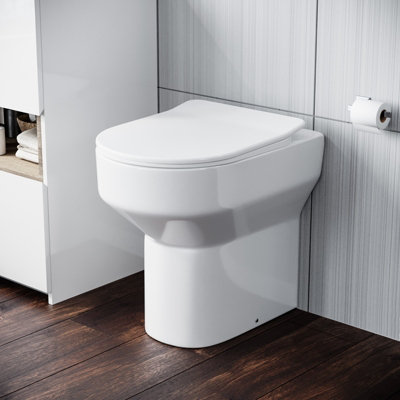 Nes Home Modern White Back to Wall Toilet with Soft Close Seat | DIY at B&Q
