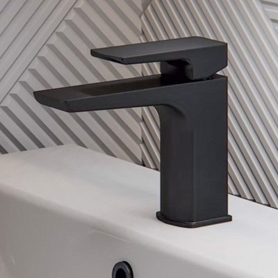 Nes Home Mono Basin Sink Mixer Tap Matte Black Brass Faucet & Waste