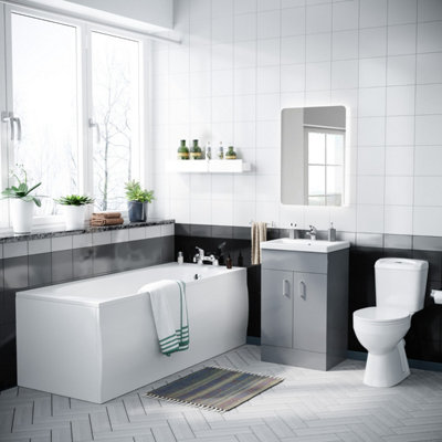 Nes Home Nanuya 1700mm Bath, WC Toilet & 500 mm Grey Vanity Basin Cabinet Price Comparisons | Compare The Build