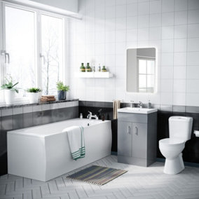 Nes Home Nanuya 1700mm Bath, WC Toilet & 500 mm Light Grey Vanity Basin Cabinet