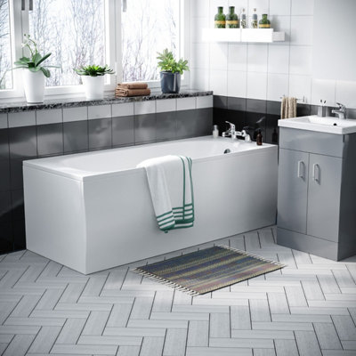 Nes Home Nanuya 1700mm Bath, WC Toilet & 500 mm Light Grey Vanity Basin Cabinet