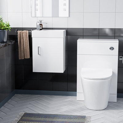 Nes Home Nanuya 400 White Wall Hung Cabinet, BTW WC Unit & Soft Close Toilet Seat