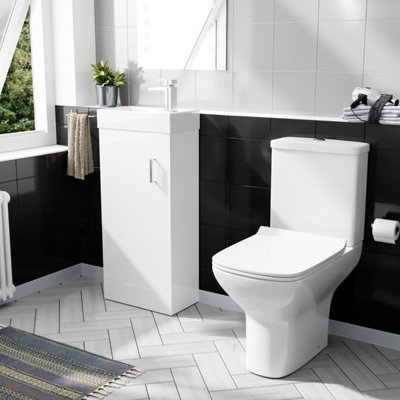 Nes Home Nanuya 400mm Cloakroom Vanity Basin Unit & Rimless Close Coupled Toilet White