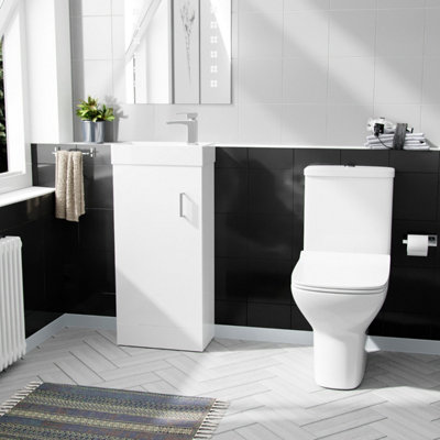 Nes Home Nanuya 400mm Cloakroom Vanity Basin Unit & Rimless Close Coupled Toilet White