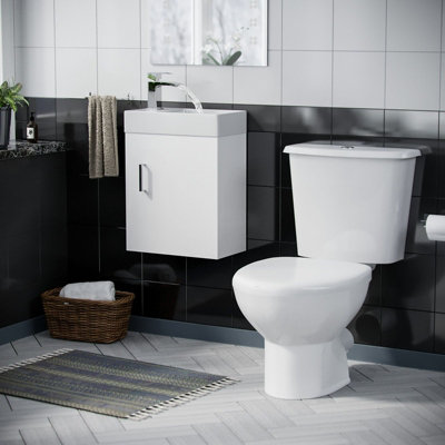 Nes Home Nanuya 400mm Cloakroom Wall Hung Basin Vanity Unit & Close Coupled Toilet White Price Comparisons | Compare The Build