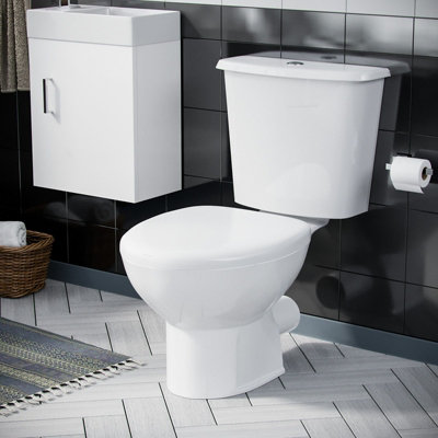 Nes Home Nanuya 400mm Cloakroom Wall Hung Basin Vanity Unit & Close Coupled Toilet White