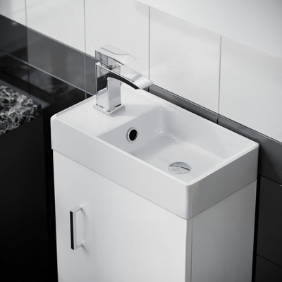 Nes Home Nanuya 400mm Cloakroom Wall Hung Basin Vanity Unit & Close Coupled Toilet White