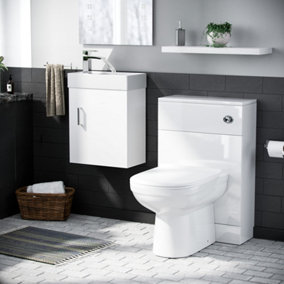 Nes Home Nanuya 400mm Vanity Basin Unit, WC Unit & Elso Back to Wall Toilet White
