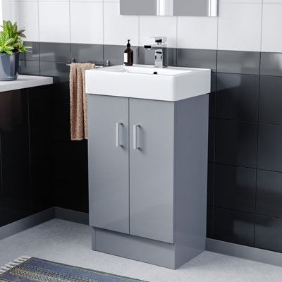 Nes Home Nanuya 450mm Freestanding Basin Vanity Unit Steel Grey Cloakroom