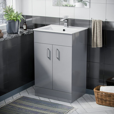 Nes Home Nanuya 500mm Floorstanding Slim Basin Vanity Unit Grey Price Comparisons | Compare The Build