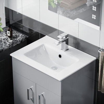 Nes Home Nanuya 500mm Floorstanding Slim Basin Vanity Unit Light Grey