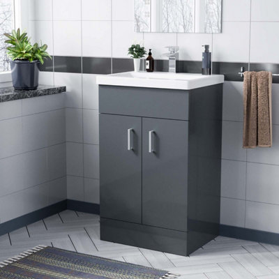 Nes Home Nanuya 500mm Medium Basin Vanity Unit Floor Standing Grey