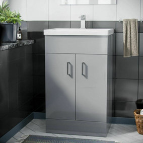 Nes Home Nanuya 500mm Medium Basin Vanity Unit Floor Standing Light Grey