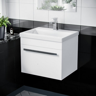 Nes Home Nanuya 500mm Wall Hung 1 Drawer Basin Flat Pack Vanity Unit White