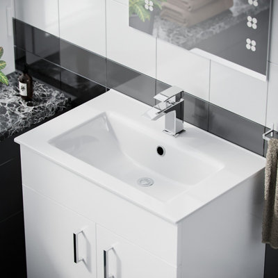 Nes Home Nanuya 600 mm White Ultra Slim Basin Vanity Unit