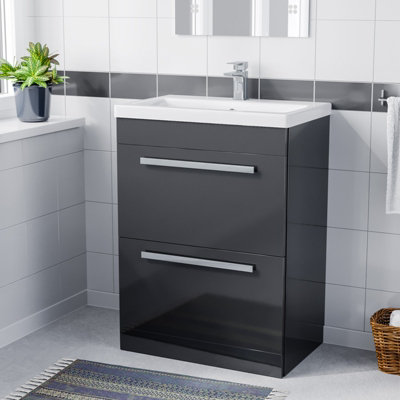 Nes Home Nanuya 600mm Floorstanding 2 Drawer Vanity Basin Unit Anthracite Price Comparisons | Compare The Build