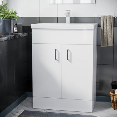 Nes Home Nanuya 600mm Freestanding Bathroom White Basin Sink Vanity Unit