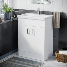 Nes Home Nanuya 600mm Freestanding White Ceramic Basin Sink Vanity MDF Unit