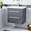Nes Home Nanuya 600mm Steel Grey Wall Hung 2 Drawer Vanity Cabinet & Basin