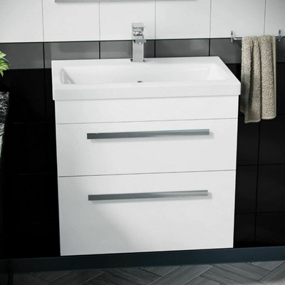 Nes Home Nanuya 600mm  Wall Hung 2 Drawer Vanity Basin Unit White Flat Pack