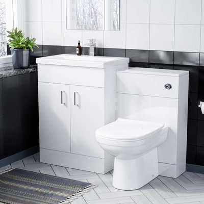 Nes Home Nanuya 600mm White Freestanding MDF Vanity Basin, WC Unit & BTW Toilet