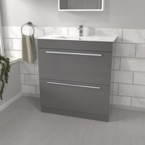 Nes Home Nanuya 800mm Steel Grey 2 drawers Stylish Slim Basin Vanity Unit