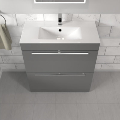 Nes Home Nanuya 800mm Steel Grey 2 drawers Stylish Slim Basin Vanity Unit