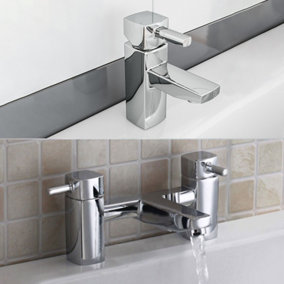 Nes Home Newport Square Basin Sink Mono Mixer Tap & Bath Filler Tap with Waste